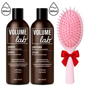 VASAROS IŠPARDAVIMAS! Volume Lab MAX rinkinys: Šampūnas (500 ml) ir Kondicionierius (500 ml) + DOVANA (Plaukų šepetys)